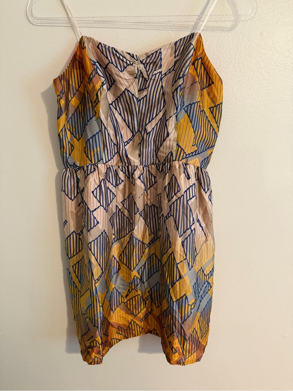 T.L.H. by Hype Dress - Spaghetti Strap Geometric Print in Golds, Creams & Blues